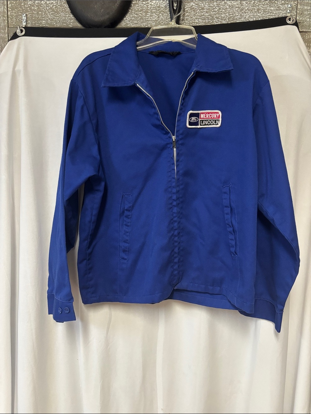 VintageMercury Lincoln Embroidered Patch Work Jacket - Bold Blue